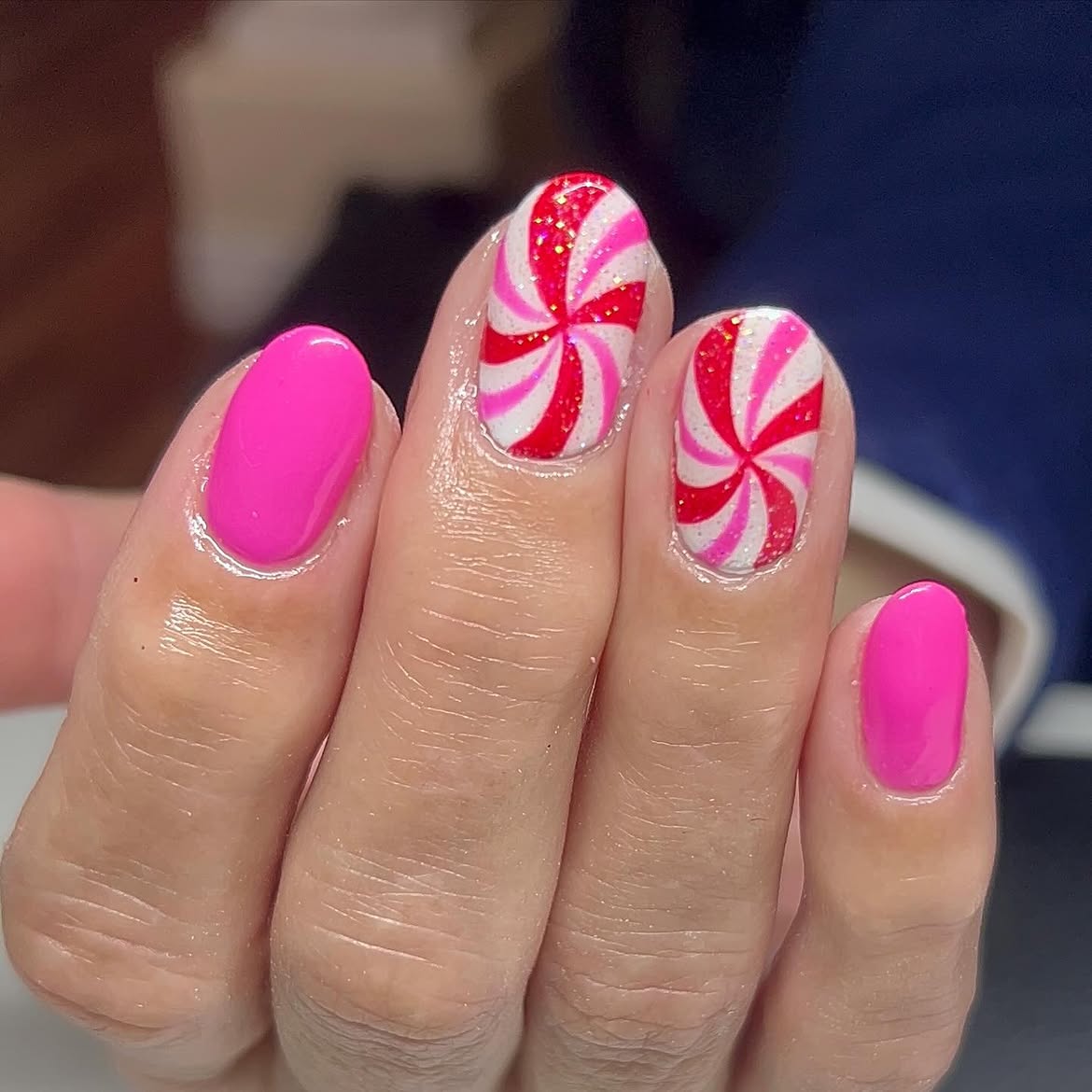 Candy Cane Swirl Pink Christmas Nails