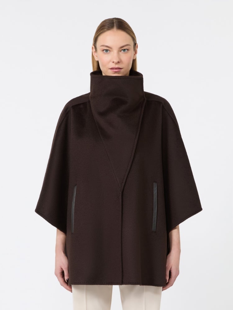 Dark brown wool blend cape with dramatic collar, Leather Trim Pockets Dark brown wool blend cape with dramatic collar, Leather Trim Pockets — Cape Outfits