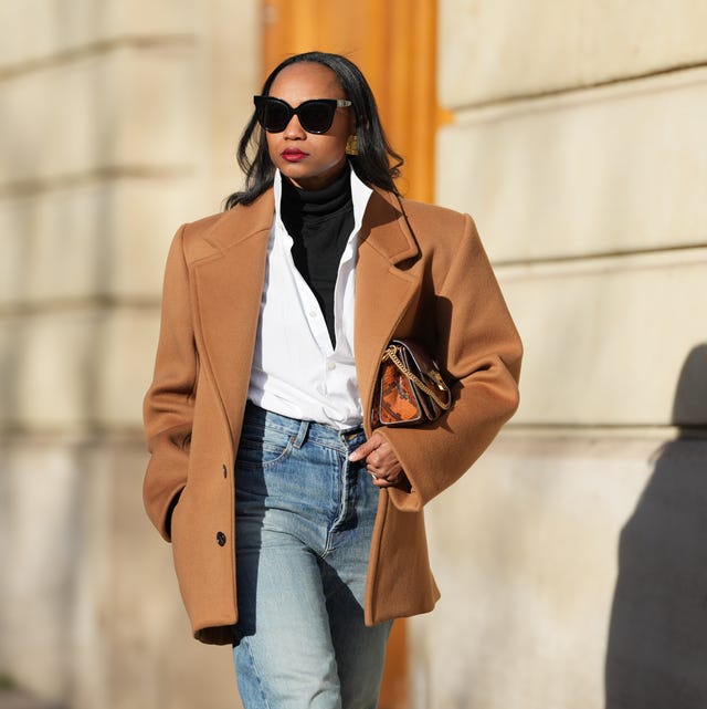 Camel Wool Coat Over White Shirt and Black Turtleneck Camel Wool Coat Over White Shirt and Black Turtleneck — Capsule Wardrobe