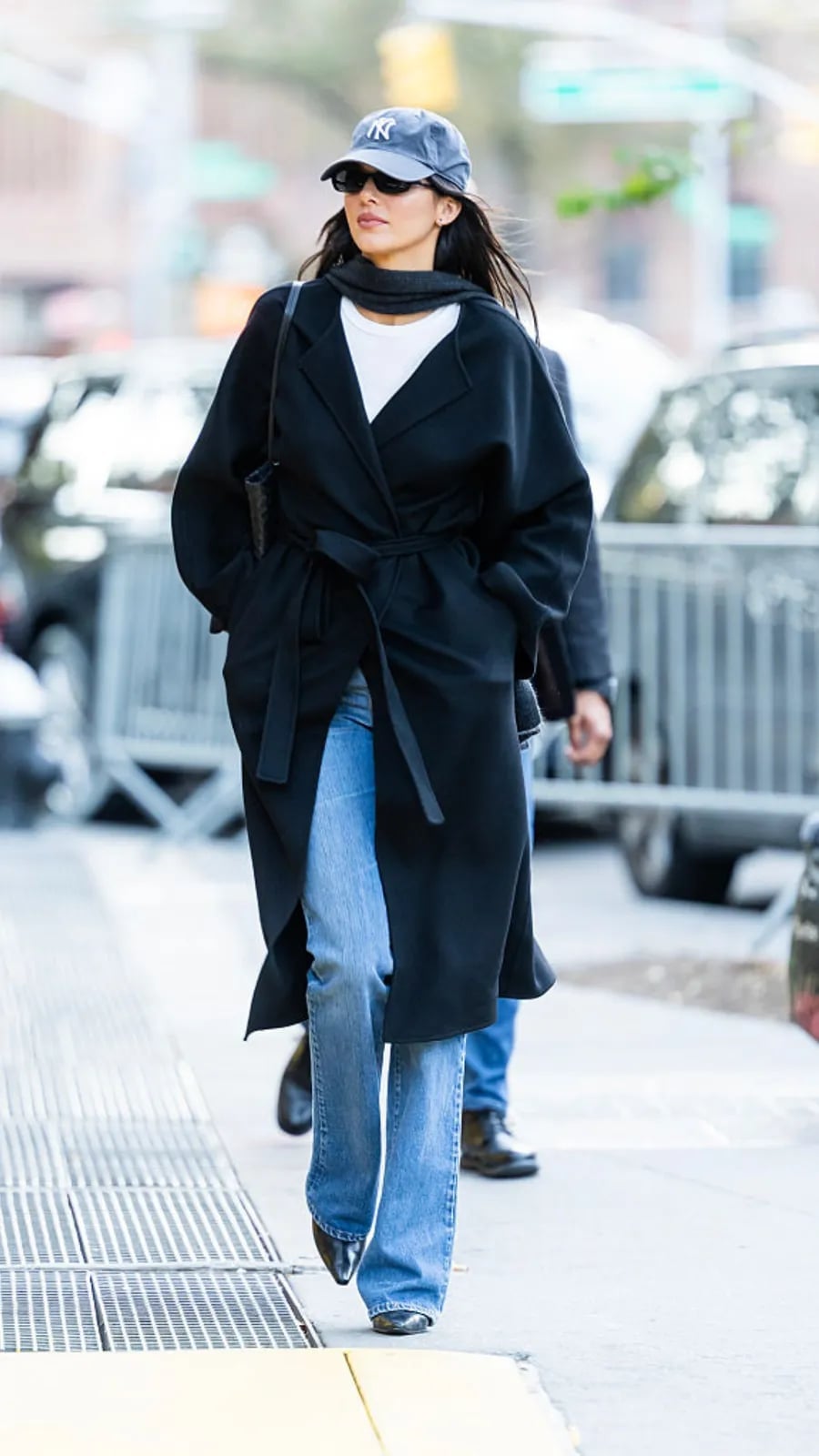 Black Belted Wrap Coat Over T-shirt and Jeans Black Belted Wrap Coat Over T-shirt and Jeans — Capsule Wardrobe