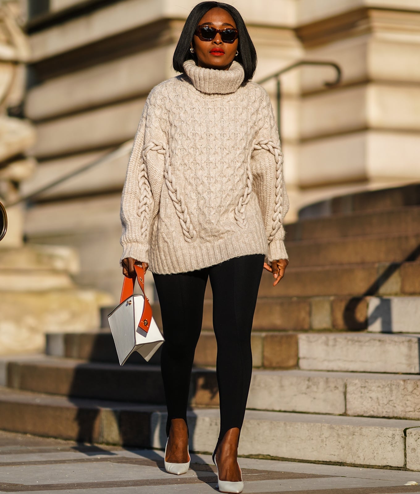 Oversized Cream Cable-Knit Sweater With Black Leggings Oversized Cream Cable-Knit Sweater With Black Leggings — Capsule Wardrobe