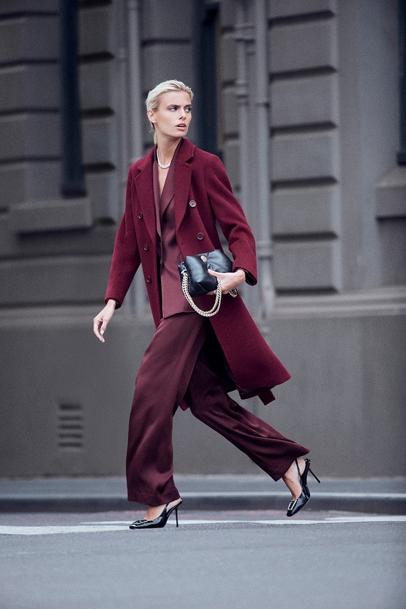 Monochromatic Burgundy Suit With Oversized Coat Monochromatic Burgundy Suit With Oversized Coat — Capsule Wardrobe