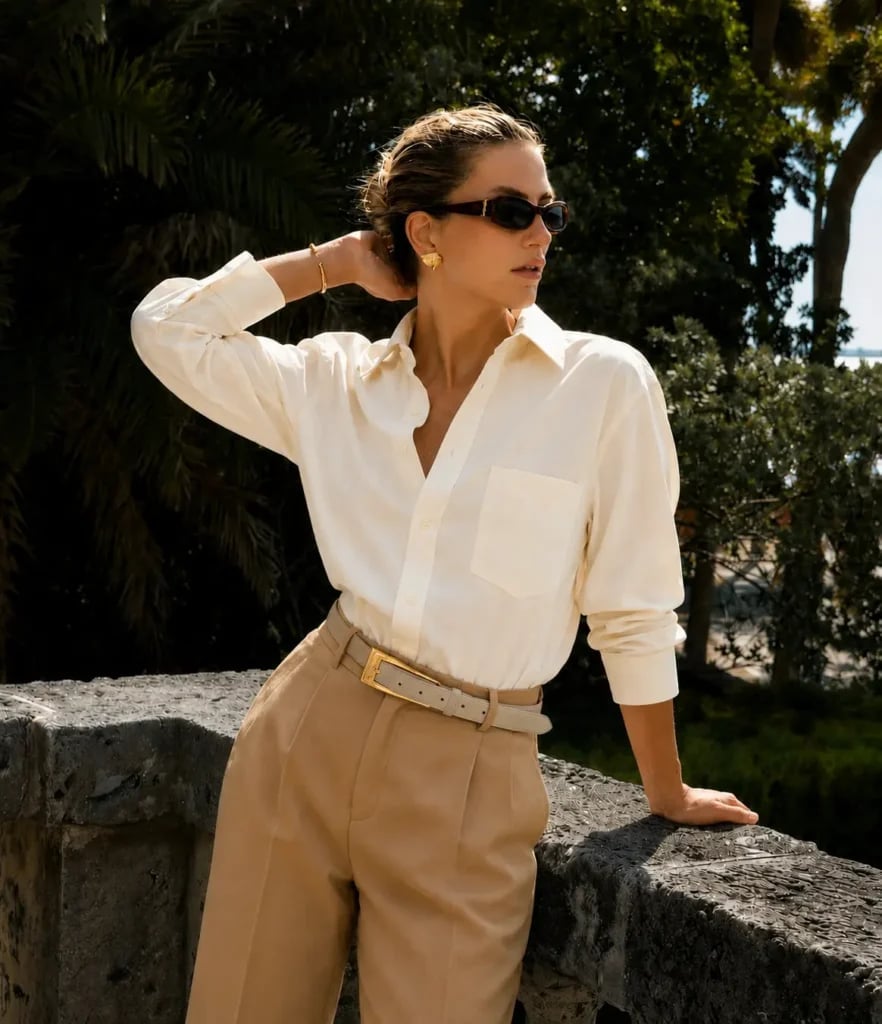 Cream Button-Down Shirt With Twill Trousers Cream Button-Down Shirt With Twill Trousers — Capsule Wardrobe