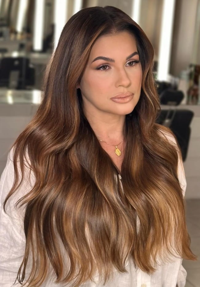 Mid-Back Caramel Balayage On Brown, Creating A Seamless Blend Of Tones Mid-Back Caramel Balayage On Brown, Creating A Seamless Blend Of Tones — Caramel Brown Hair