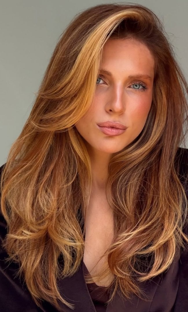 Caramel Brown With Blonde Money Piece Caramel Brown With Blonde Money Piece — Caramel Brown Hair