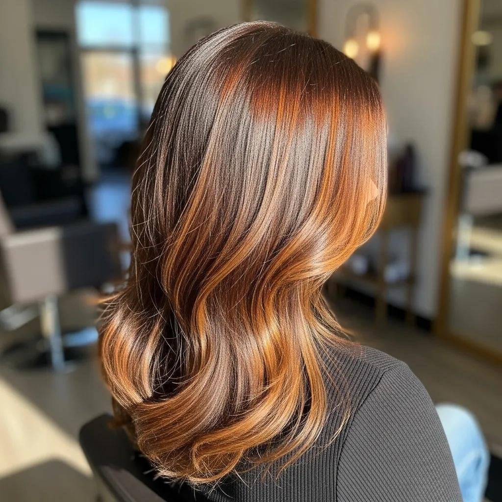 Dark Brown With Caramel Highlights Side View Dark Brown With Caramel Highlights Side View — Caramel Brown Hair
