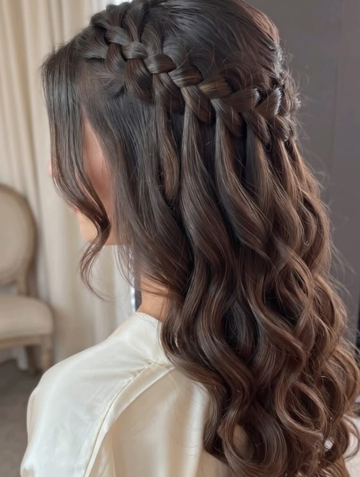 Cascading Waterfall Braid With Loose Curls