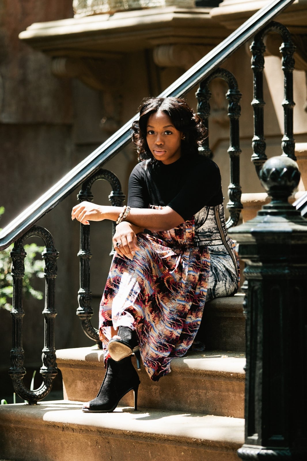 Printed midi dress over a short-sleeve top Printed midi dress over a short-sleeve top — Casual Church Outfit