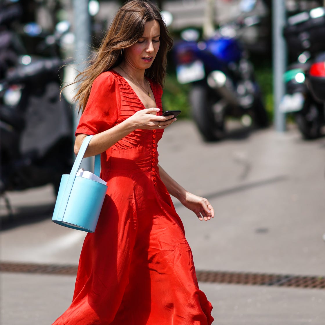 Bright red button-front midi dress Bright red button-front midi dress — Casual Dresses