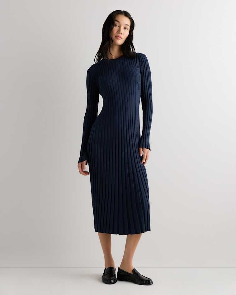 Navy blue long sleeve ribbed knit midi dress Navy blue long sleeve ribbed knit midi dress — Casual Dresses
