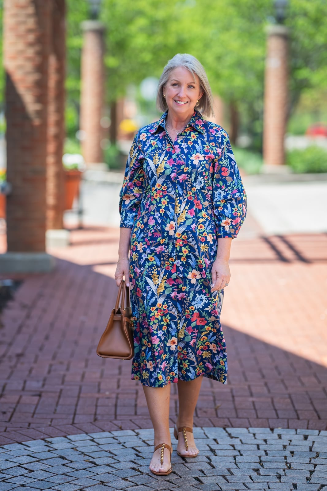 Navy floral print long sleeve shirt dress Navy floral print long sleeve shirt dress — Casual Dresses