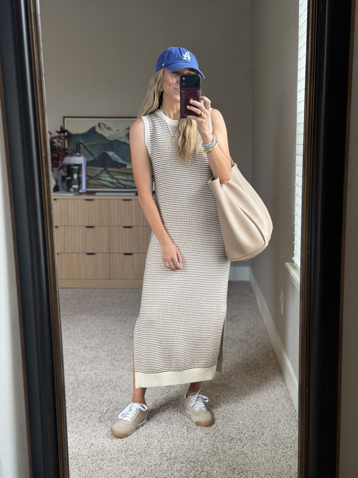 Beige and white waffle knit midi dress Beige and white waffle knit midi dress — Casual Dresses
