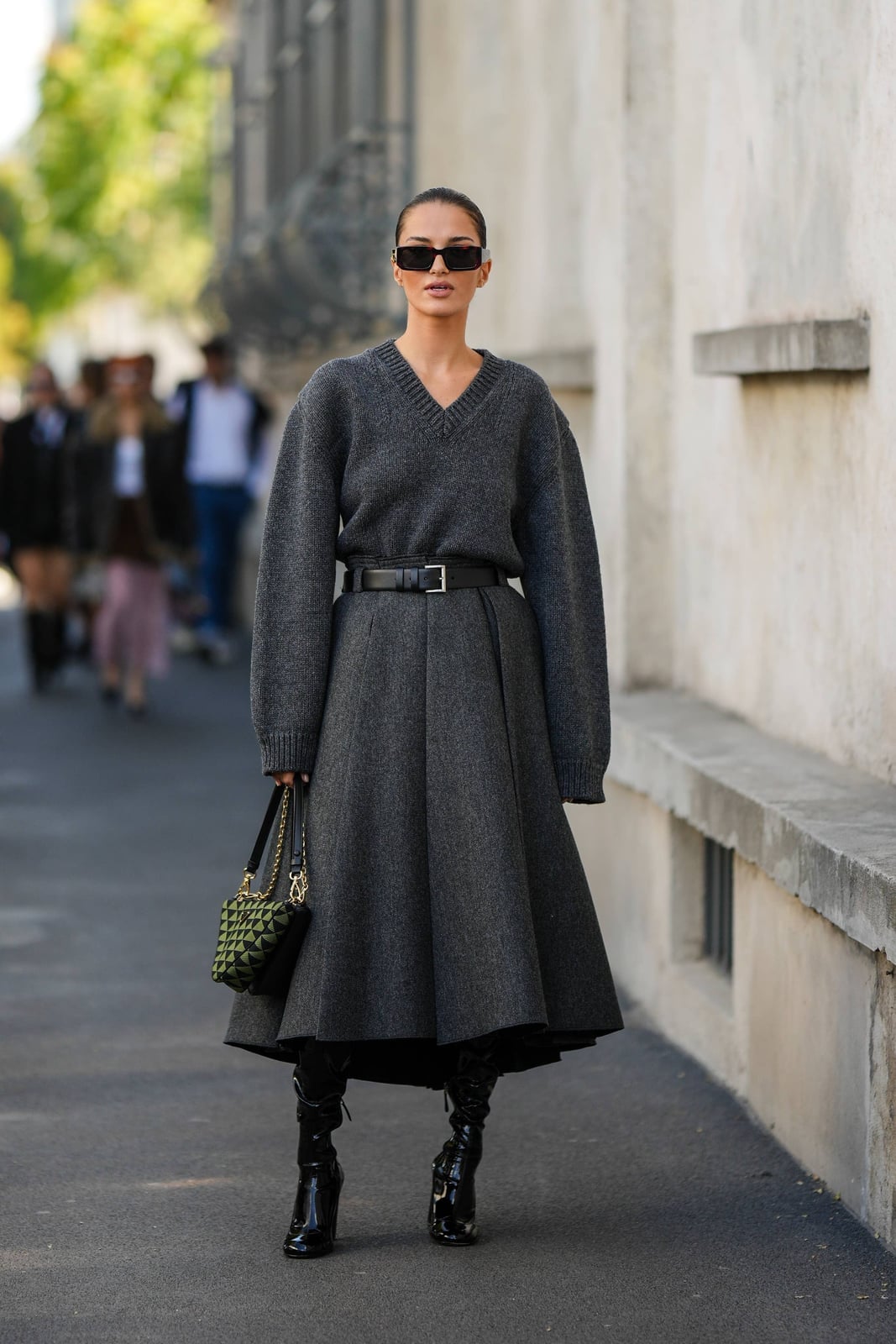 Charcoal gray sweater and midi skirt ensemble Charcoal gray sweater and midi skirt ensemble — Casual Dresses