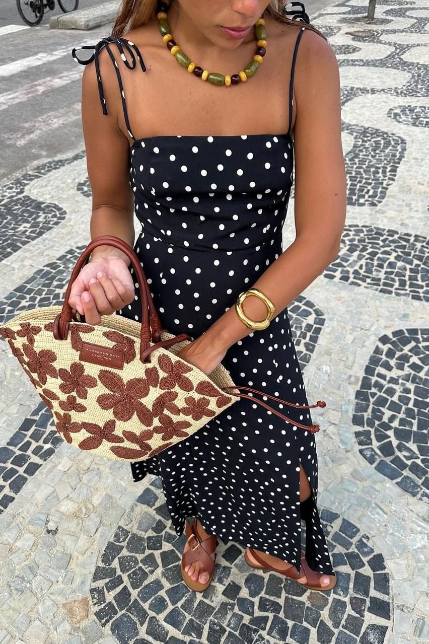 Black polka dot maxi dress with side slit Black polka dot maxi dress with side slit — Casual Dresses