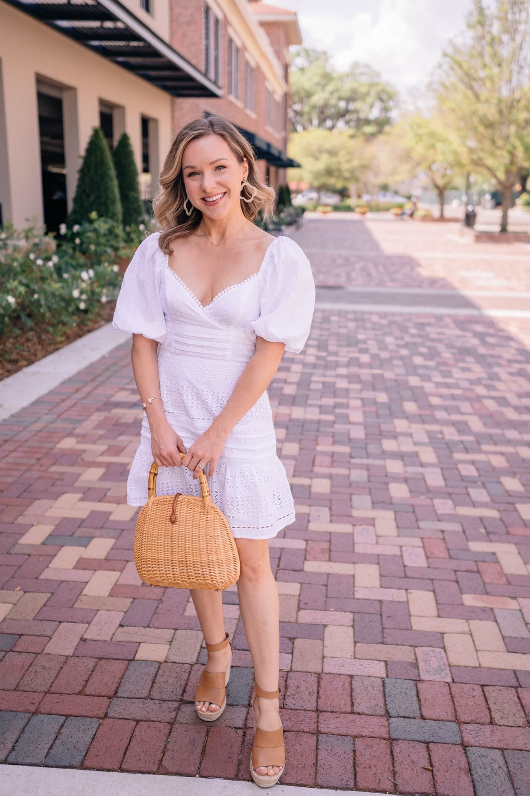 White broderie anglaise mini dress with puff sleeves White broderie anglaise mini dress with puff sleeves — Casual Dresses