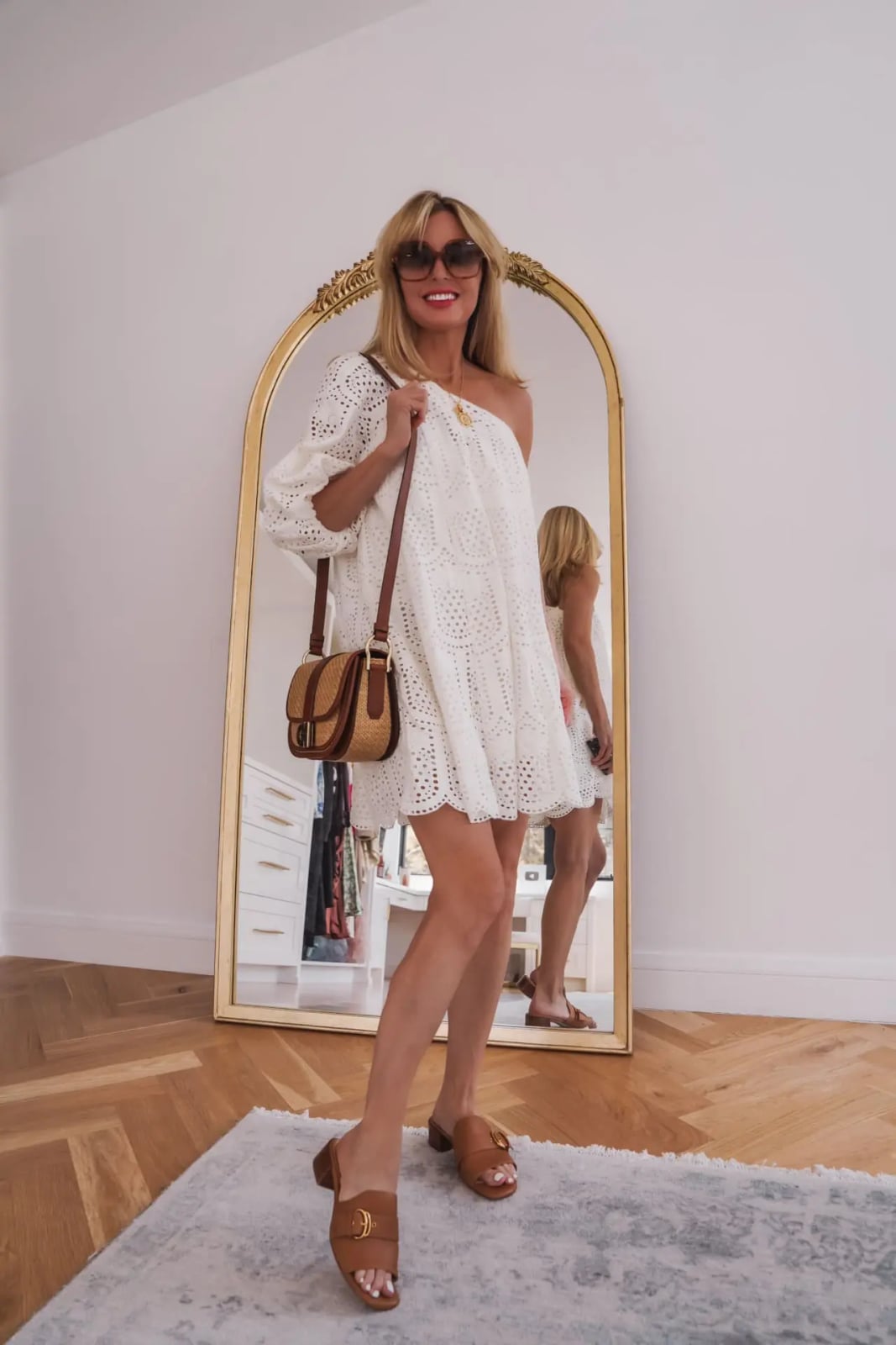 White One-Shoulder Eyelet Mini Dress White One-Shoulder Eyelet Mini Dress — Casual Dresses Outfits