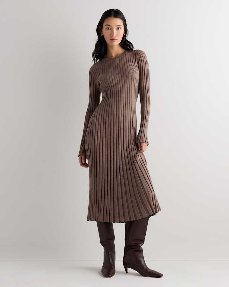 Ribbed Knit Midi Dress With Knee-High Boots Ribbed Knit Midi Dress With Knee-High Boots — Casual Dresses Outfits