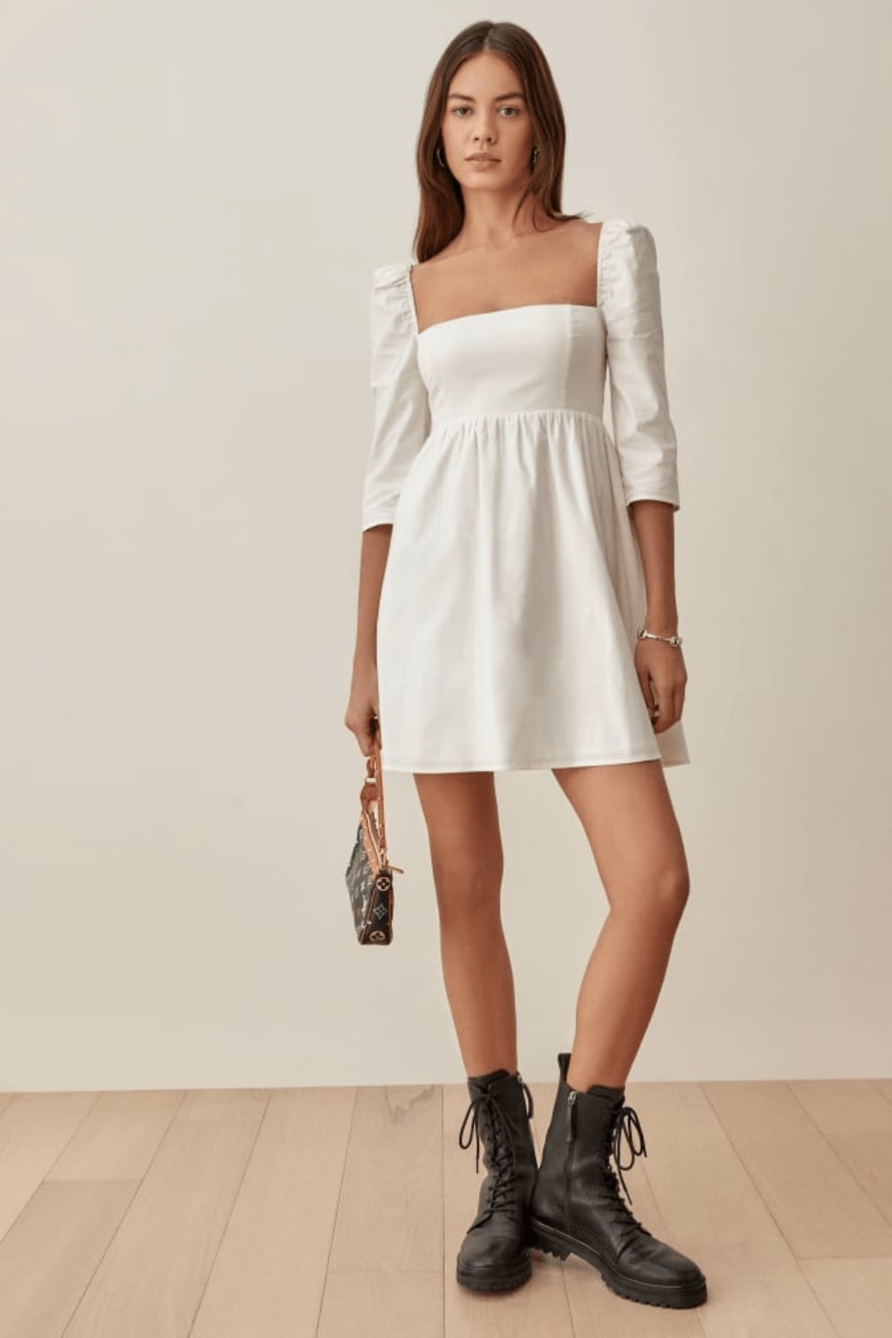 White Puff Sleeve Mini Dress With Square Neckline White Puff Sleeve Mini Dress With Square Neckline — Casual Dresses Outfits