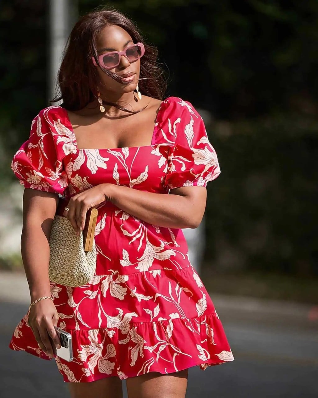 Red Floral Print Mini Dress With Puff Sleeves Red Floral Print Mini Dress With Puff Sleeves — Casual Dresses Outfits