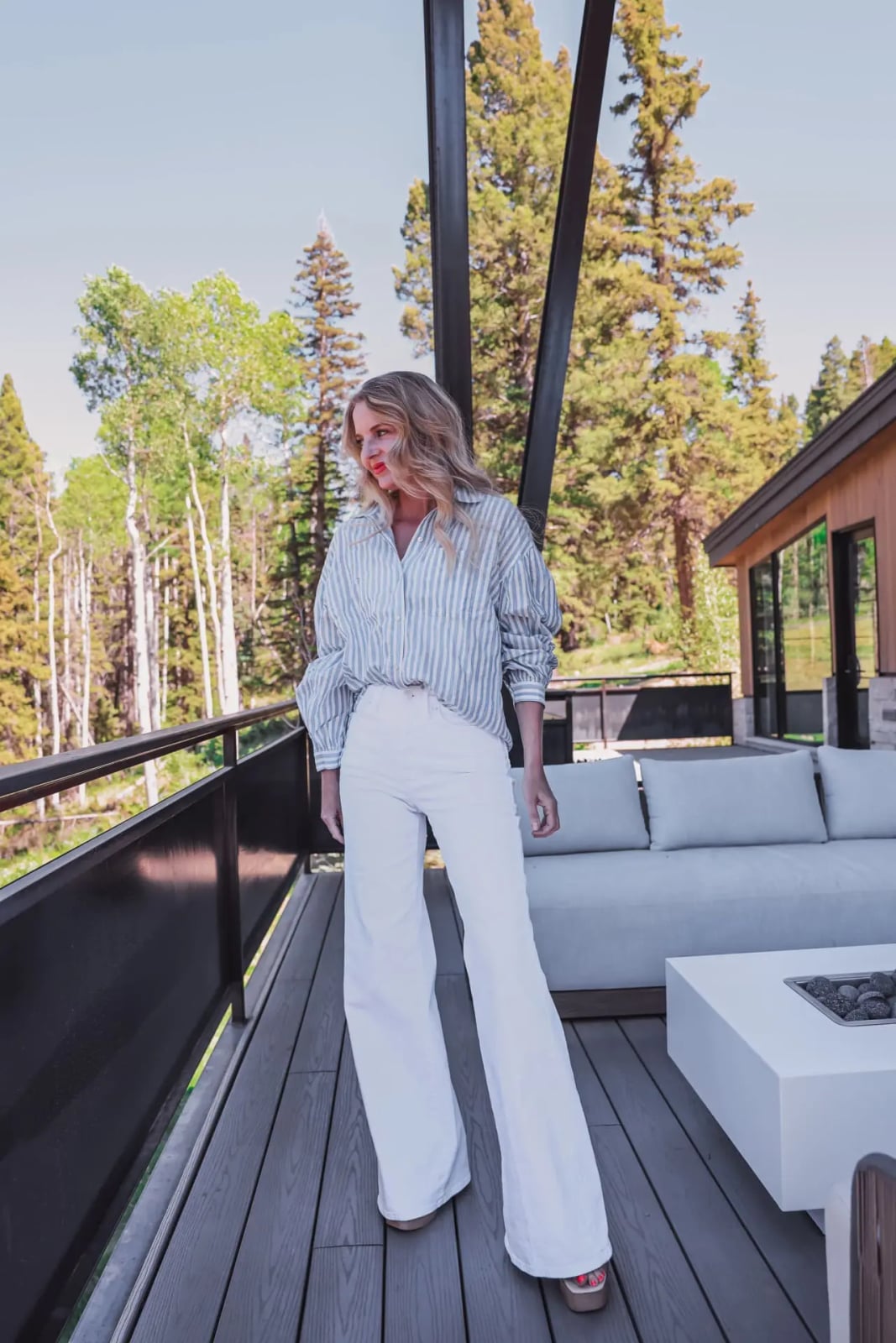Striped Shirt With White Wide Leg Trousers Striped Shirt With White Wide Leg Trousers — Casual Style