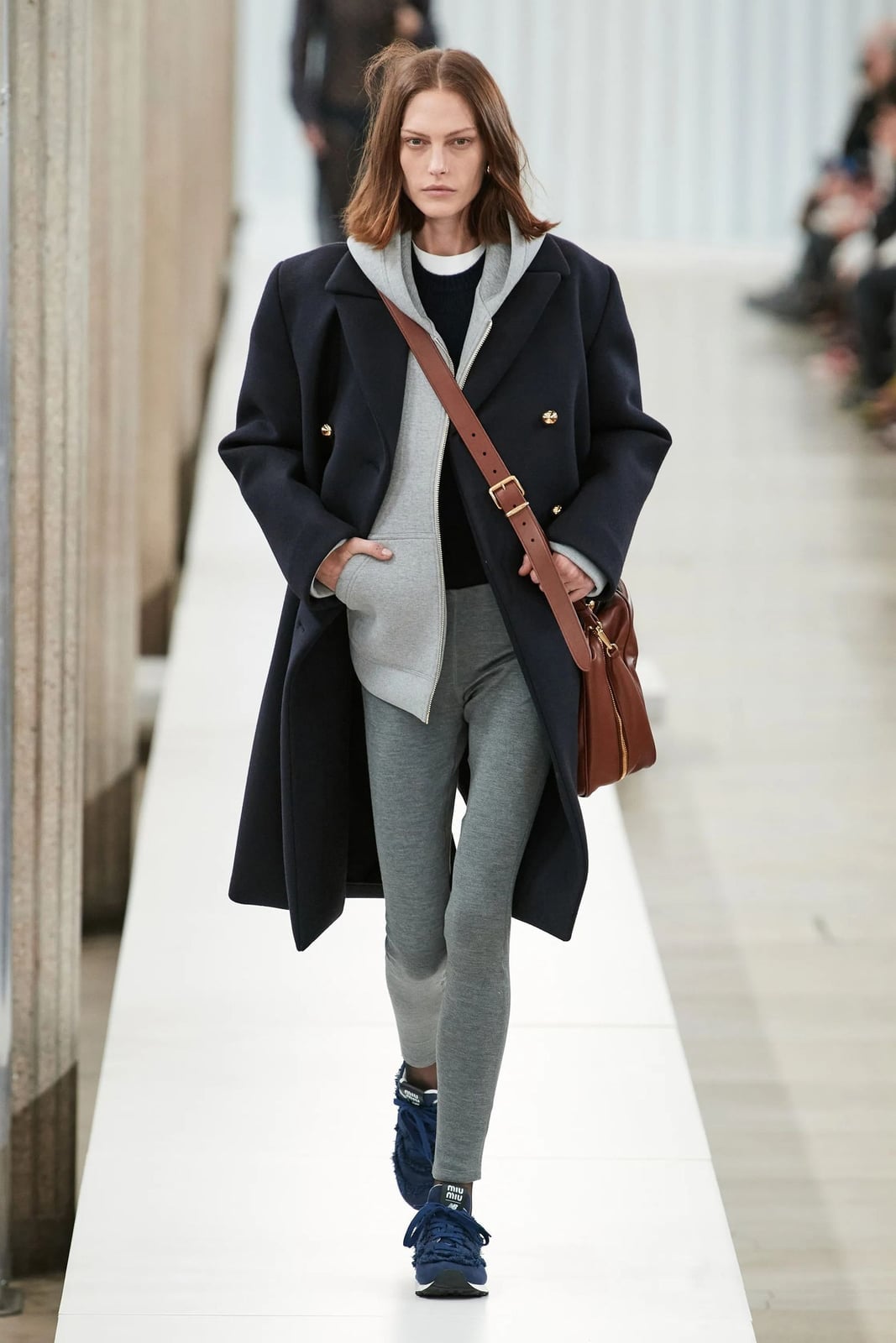 Navy Coat Over Hoodie And Leggings Navy Coat Over Hoodie And Leggings — Casual Style