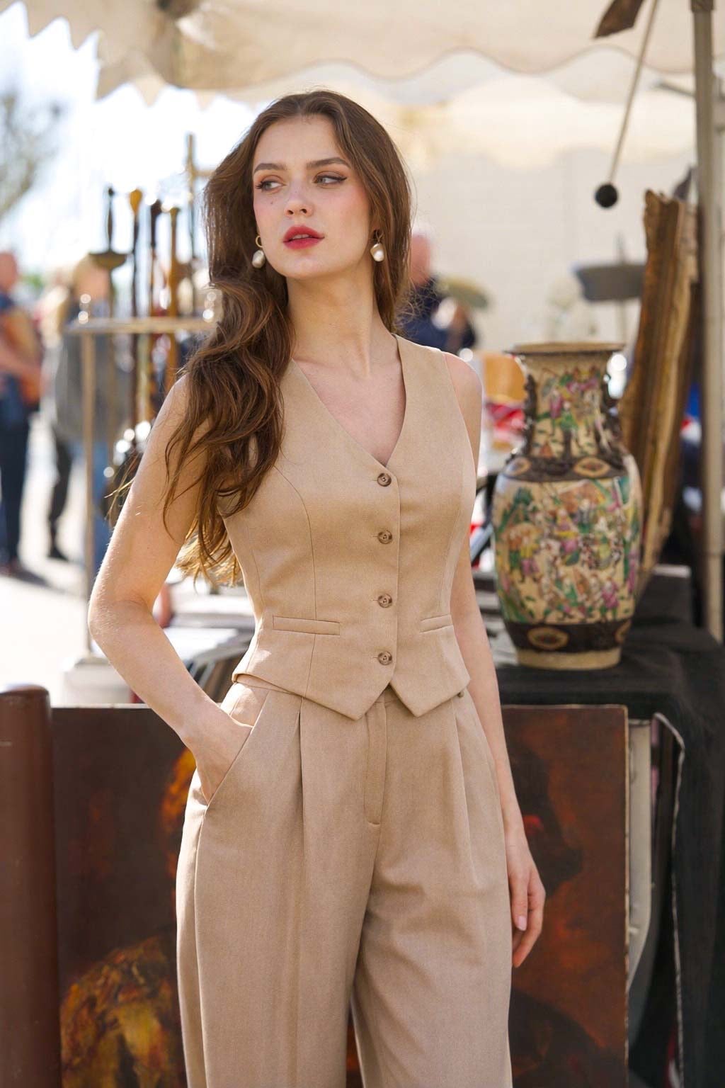 Beige Vest And Trousers Set Beige Vest And Trousers Set — Casual Style