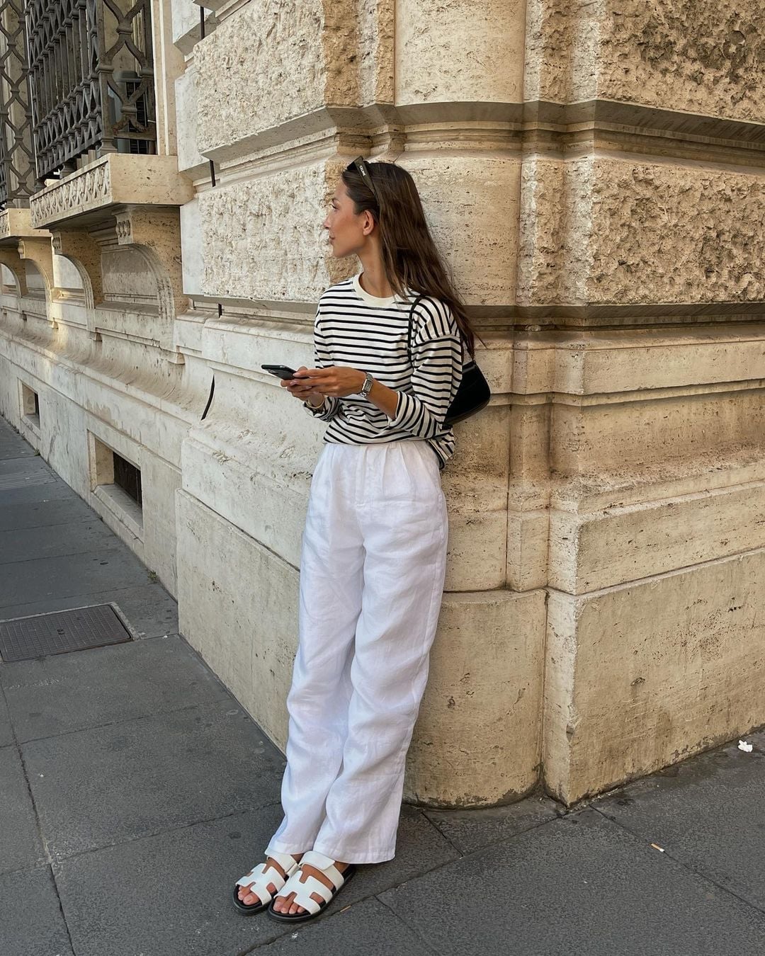 Striped Top With Beige Linen Trousers Striped Top With Beige Linen Trousers — Casual Style