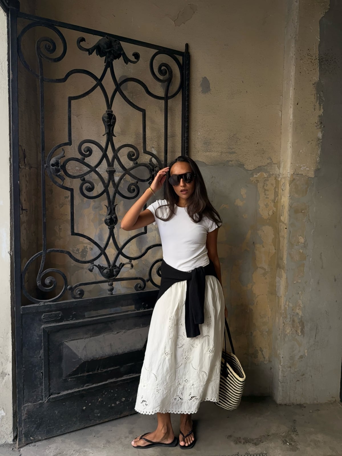 White Broderie Anglaise Skirt With Tee White Broderie Anglaise Skirt With Tee — Casual Style