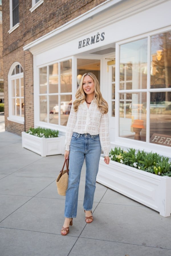 Eyelet Blouse With Straight Leg Jeans Eyelet Blouse With Straight Leg Jeans — Casual Style