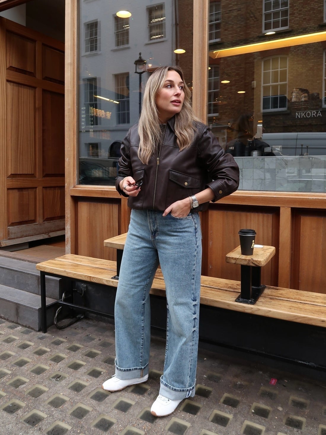 Cropped Leather Jacket With Wide Leg Jeans Cropped Leather Jacket With Wide Leg Jeans — Casual Style