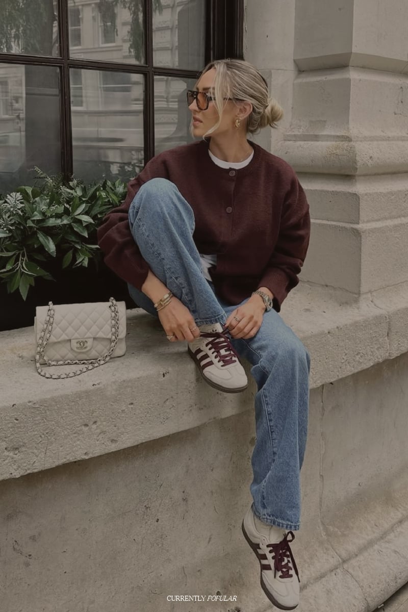 Burgundy Cardigan With Relaxed Jeans Burgundy Cardigan With Relaxed Jeans — Casual Style