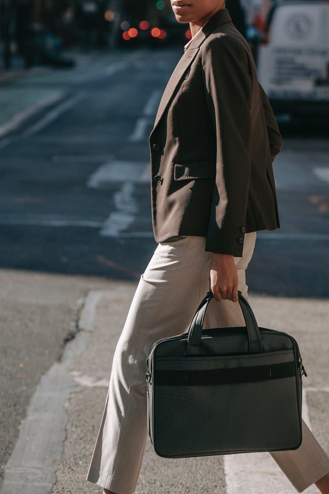 Brown blazer over white shirt with beige straight-leg trousers Brown blazer over white shirt with beige straight-leg trousers — Casual Work Outfits