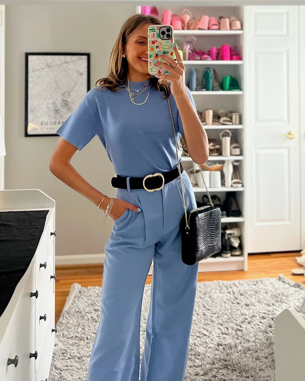 Light blue matching set with black belt Light blue matching set with black belt — Casual Work Outfits
