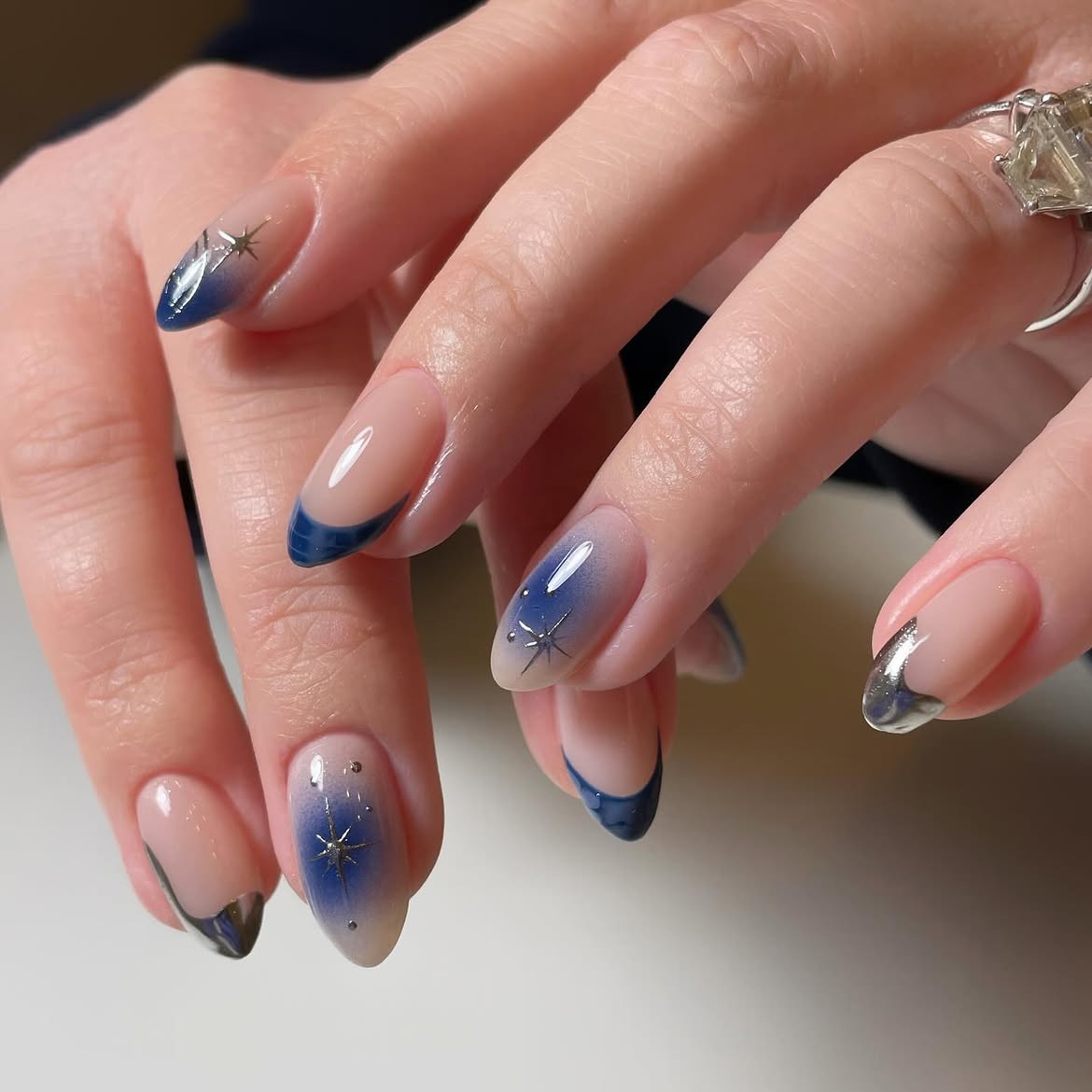 Celestial Ombre French Tips with Star Accents