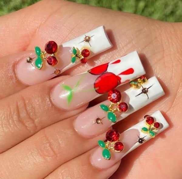Long Stiletto Cherry Charm Nails Long Stiletto Cherry Charm Nails