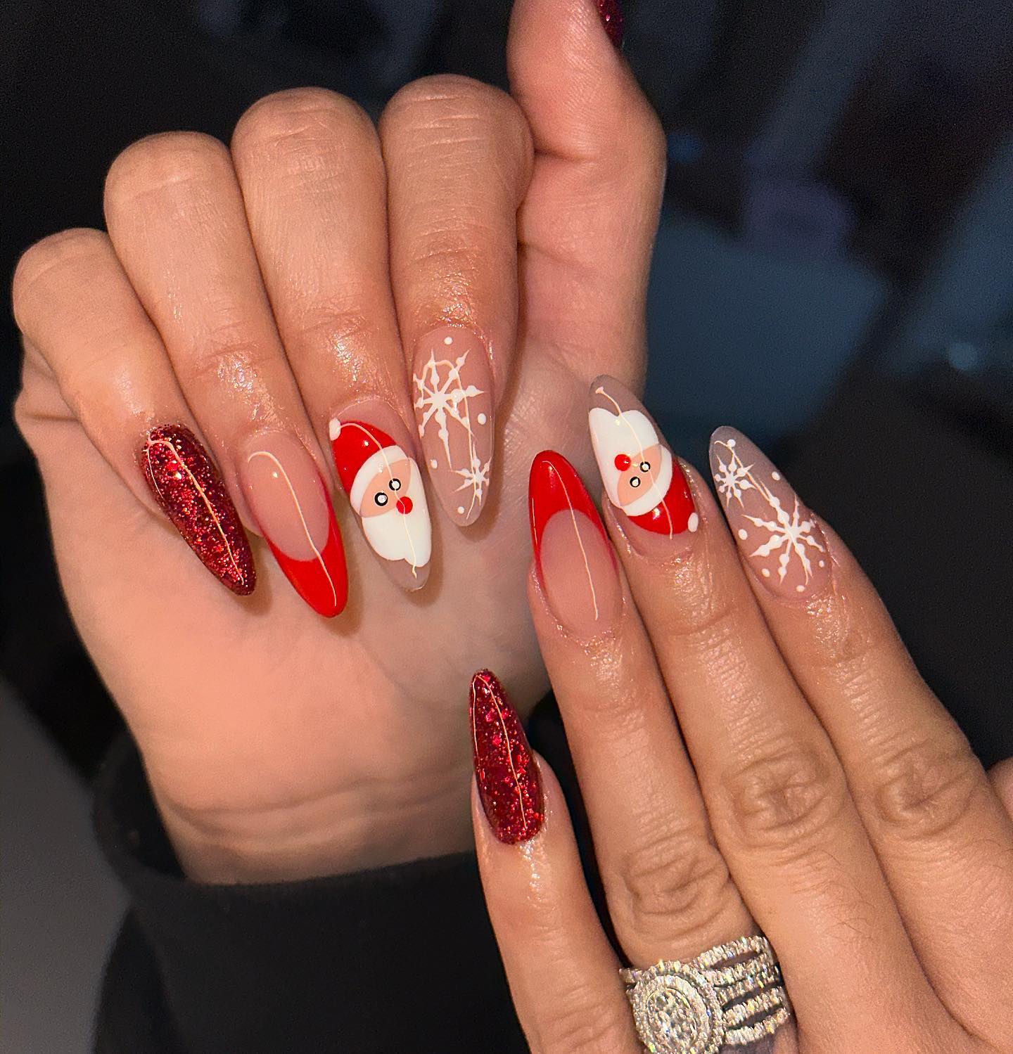 Charming Santa Hat French Tip Almond Nails