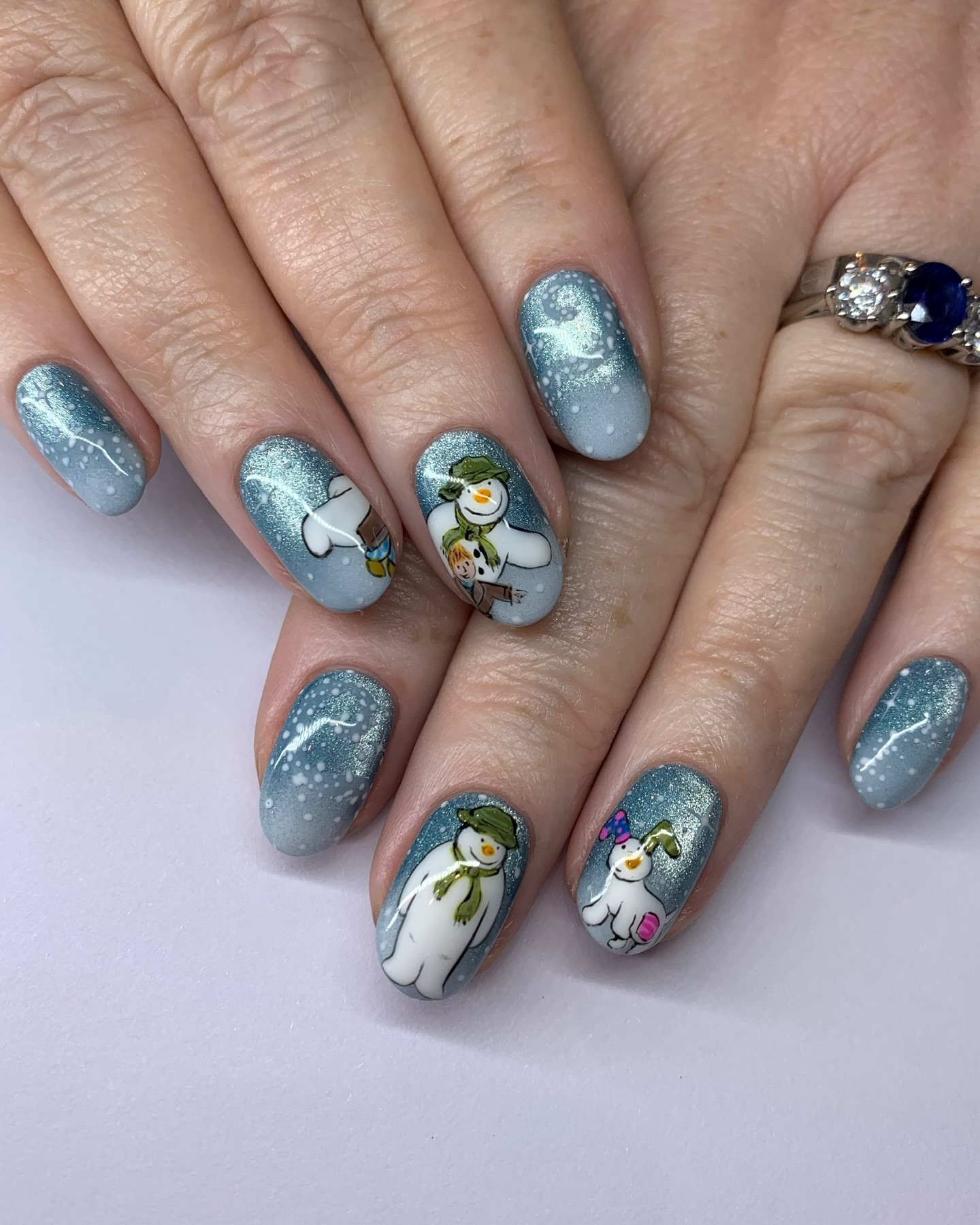Charming Snowman Winter Wonderland Oval Nails