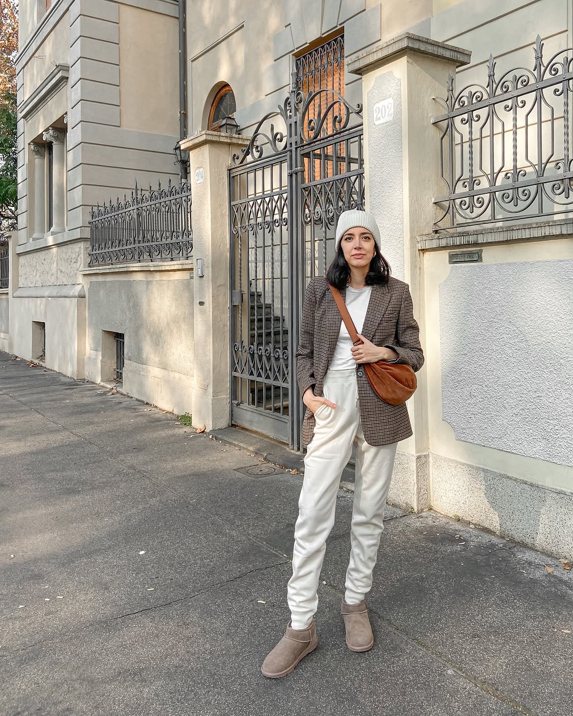 Checked Blazer With Cream Joggers Casual Winter Style