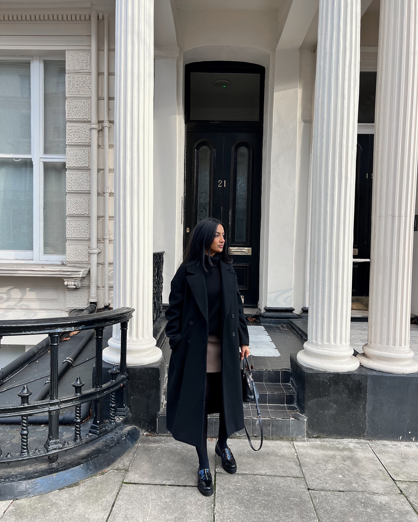 Chic Black Coat With Tan Mini Skirt Office Look