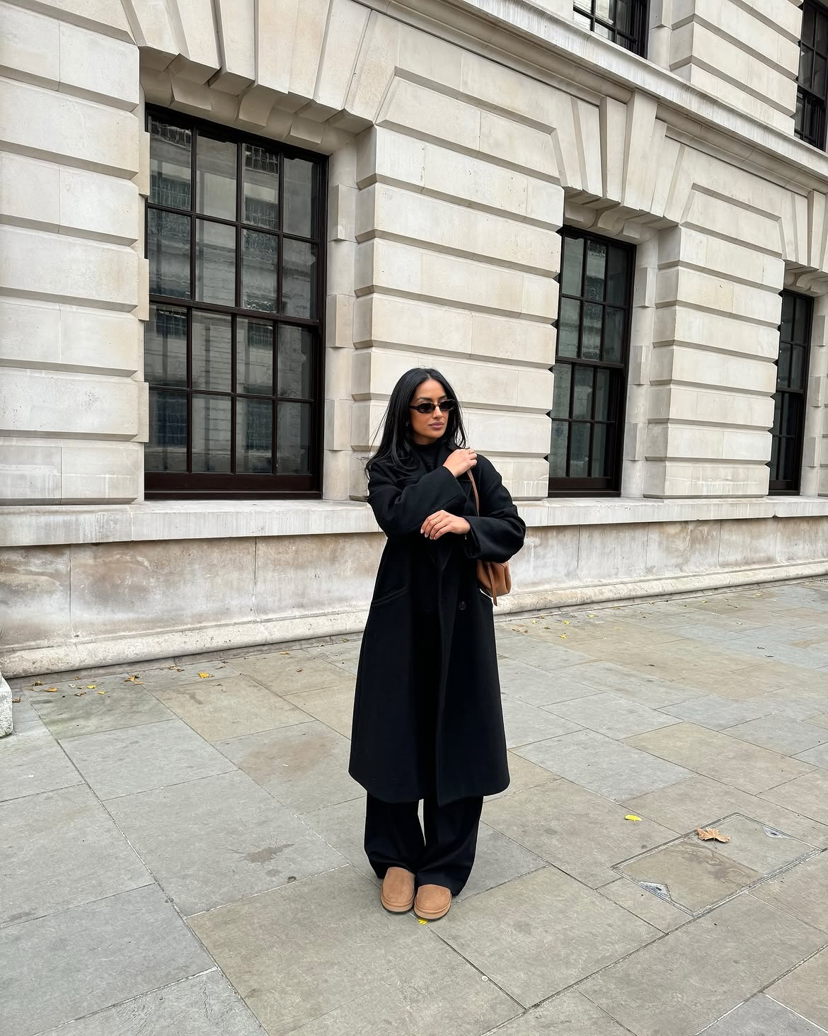 Chic Black Monochrome Wide Leg Trousers and Coat