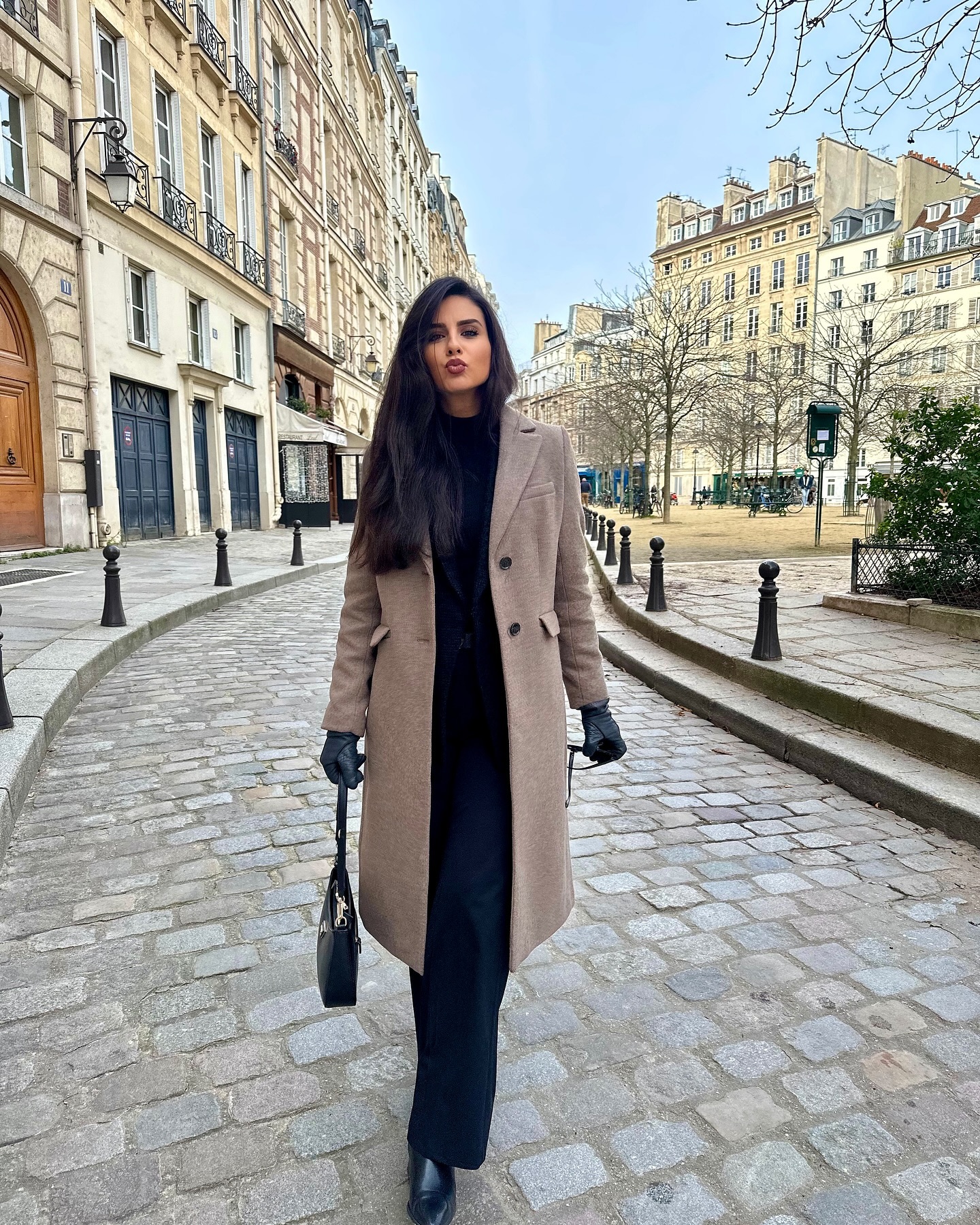 Chic Camel Coat And Black Trouser Winter Ensemble