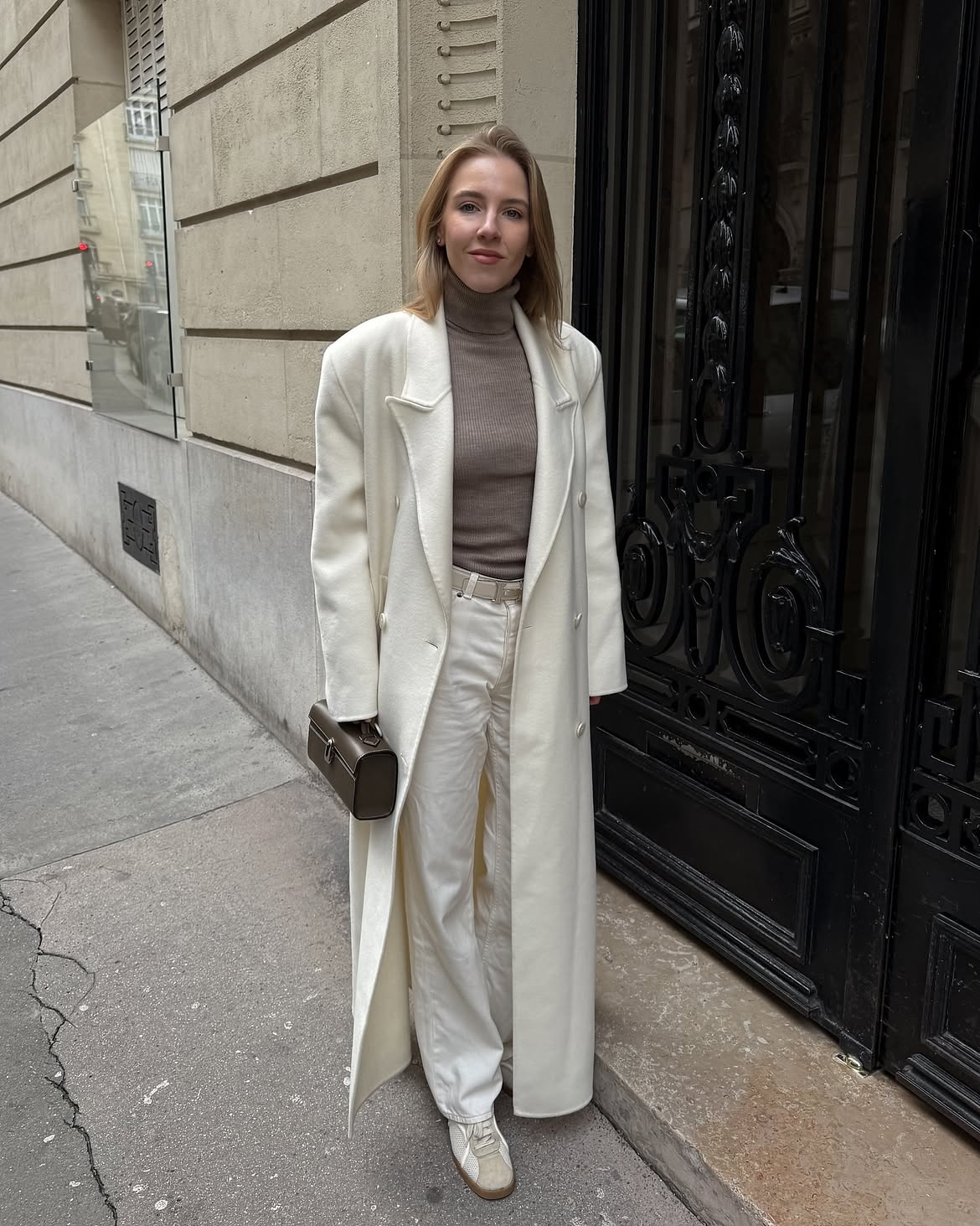 Chic Cream Coat and Trousers Winter Look