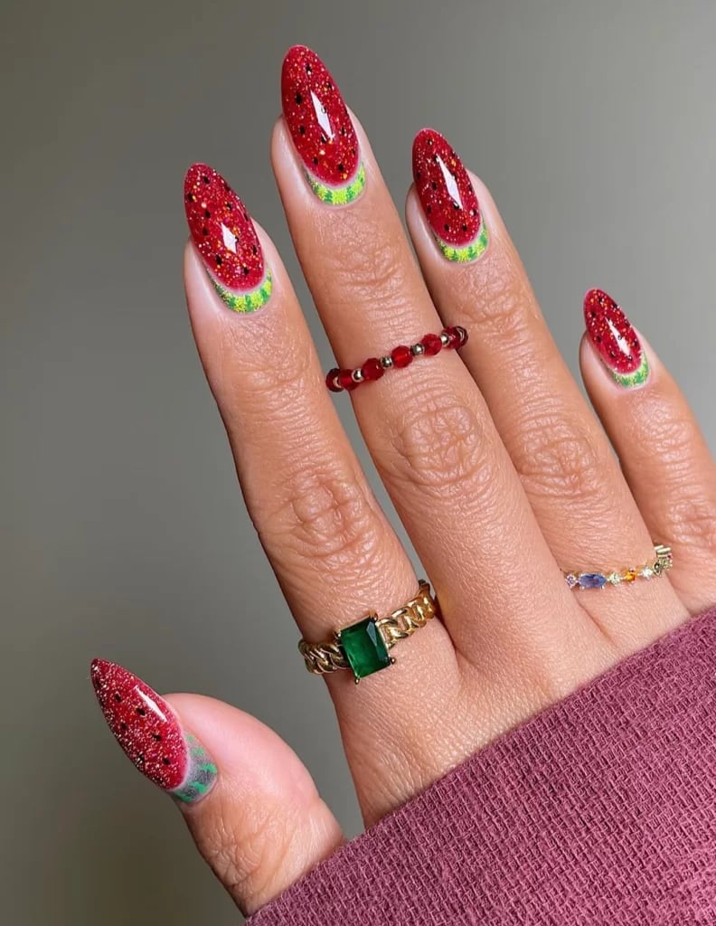 Watermelon Slice Long Stiletto Nails Watermelon Slice Long Stiletto Nails — Chic Nails