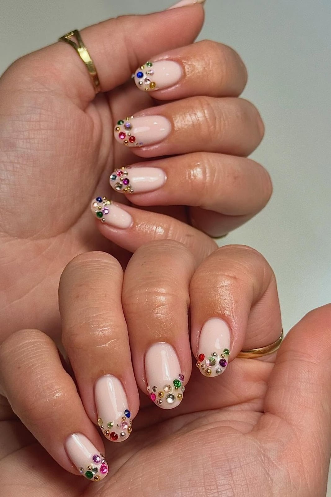 Milky Pink With Rhinestone French Short Square Nails Milky Pink With Rhinestone French Short Square Nails — Chic Nails