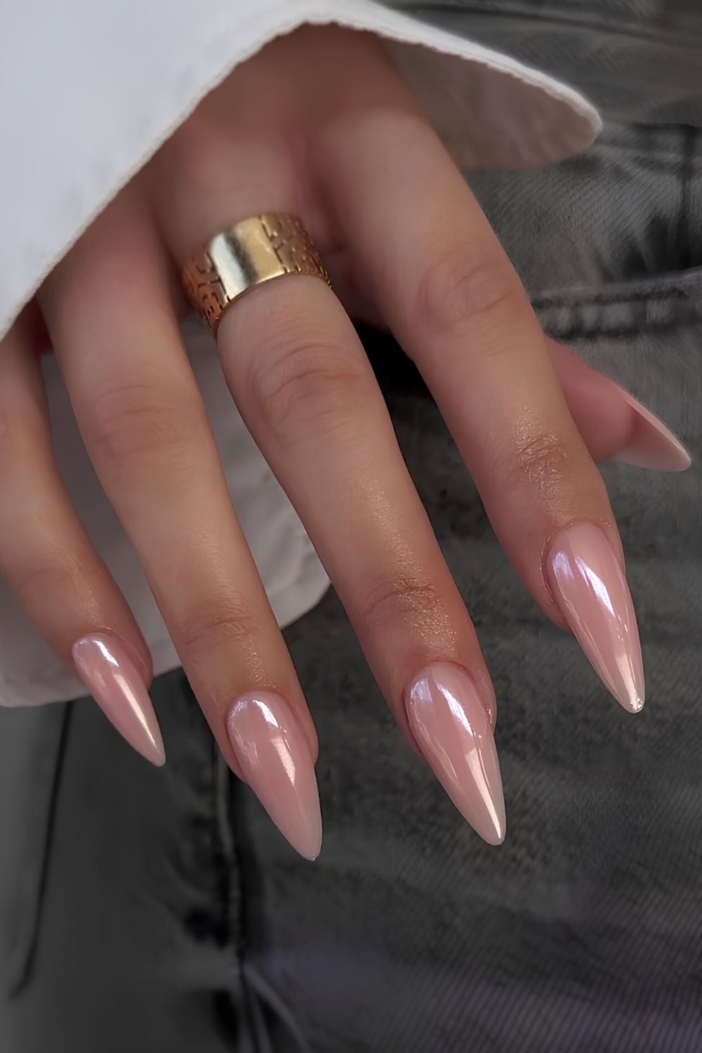 Delicate Pearlescent Pink Very Long Stiletto Nails Delicate Pearlescent Pink Very Long Stiletto Nails — Chic Nails