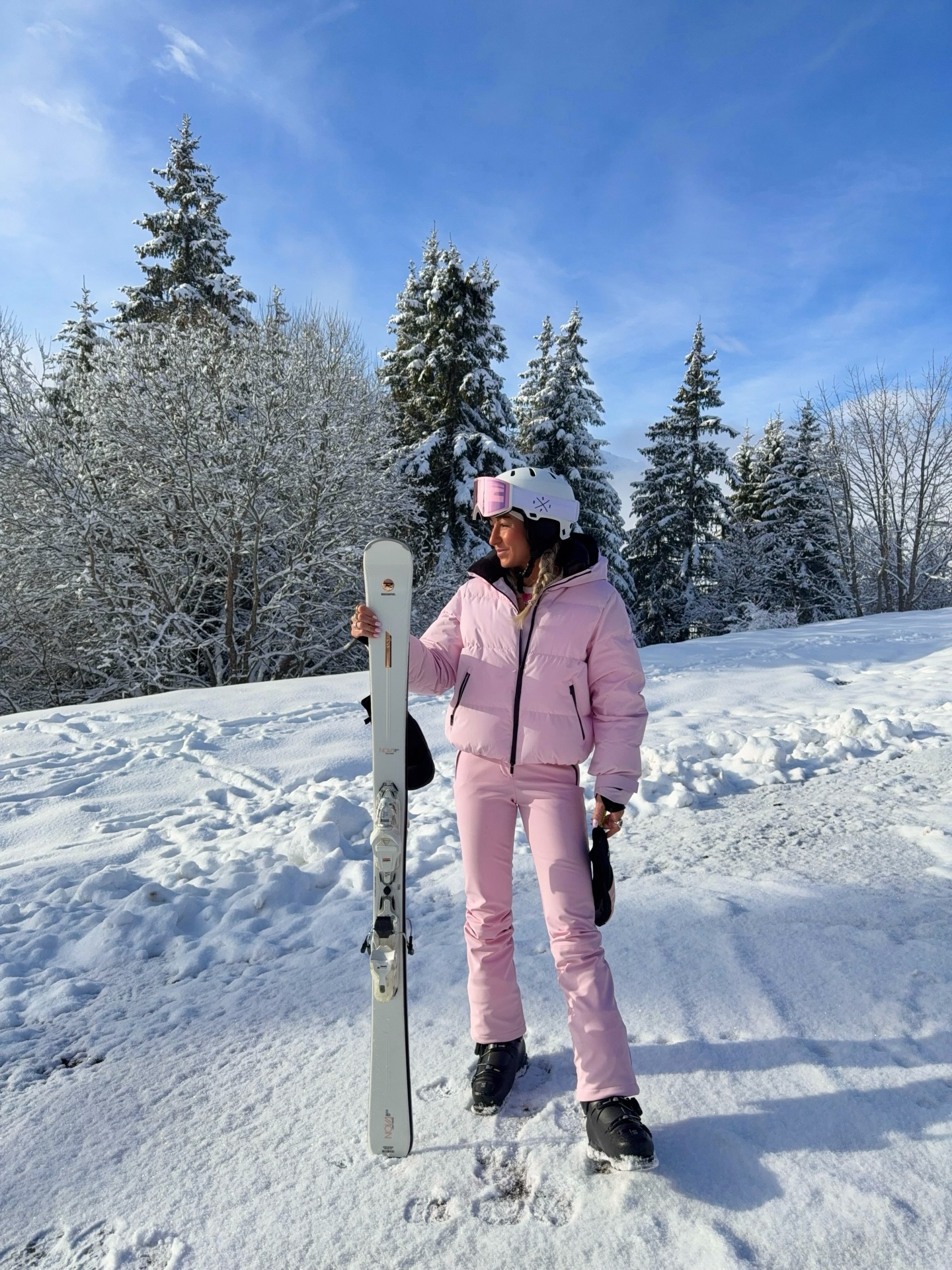 Chic Pink Puffer Ski Suit With Matching Ski Pants