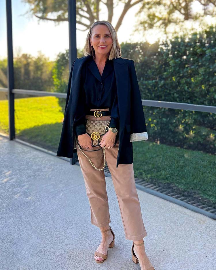 Black blazer with silk blouse and suede trousers Black blazer with silk blouse and suede trousers — Chic Style