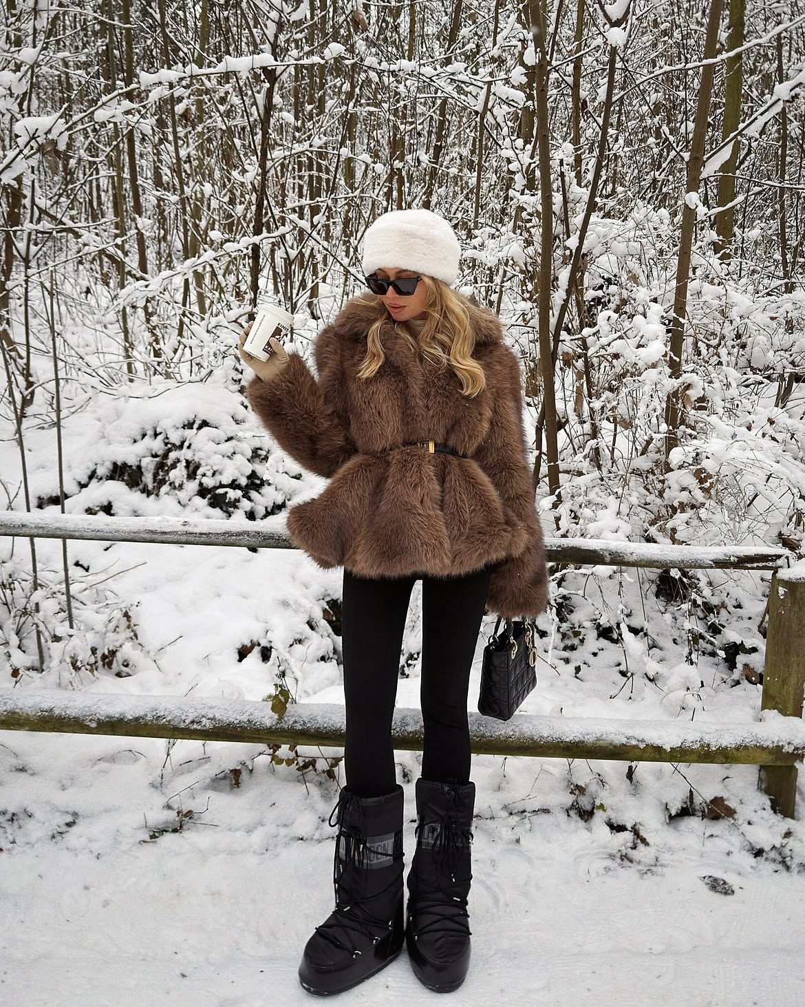 Chic Winter Fur Coat and Moon Boot Outfit