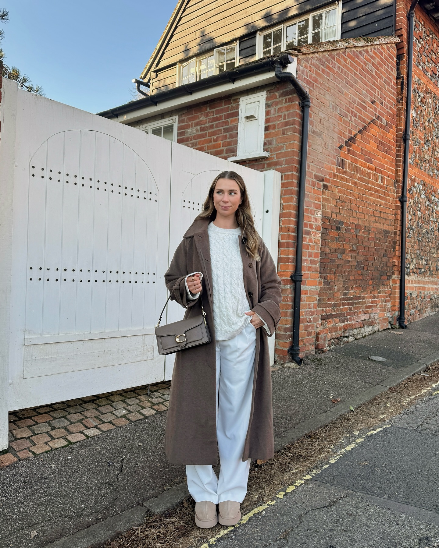Chic Winter White And Chocolate Brown Outfit