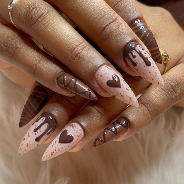 Playful Chocolate Drip Stiletto Nails Playful Chocolate Drip Stiletto Nails — Chocolate Nails